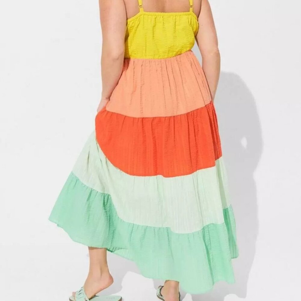 torrid Colorblock Tiered Maxi Dress in Yellow, Coral, Orange, Mint—size 2 (2xl) - Picture 2 of 9